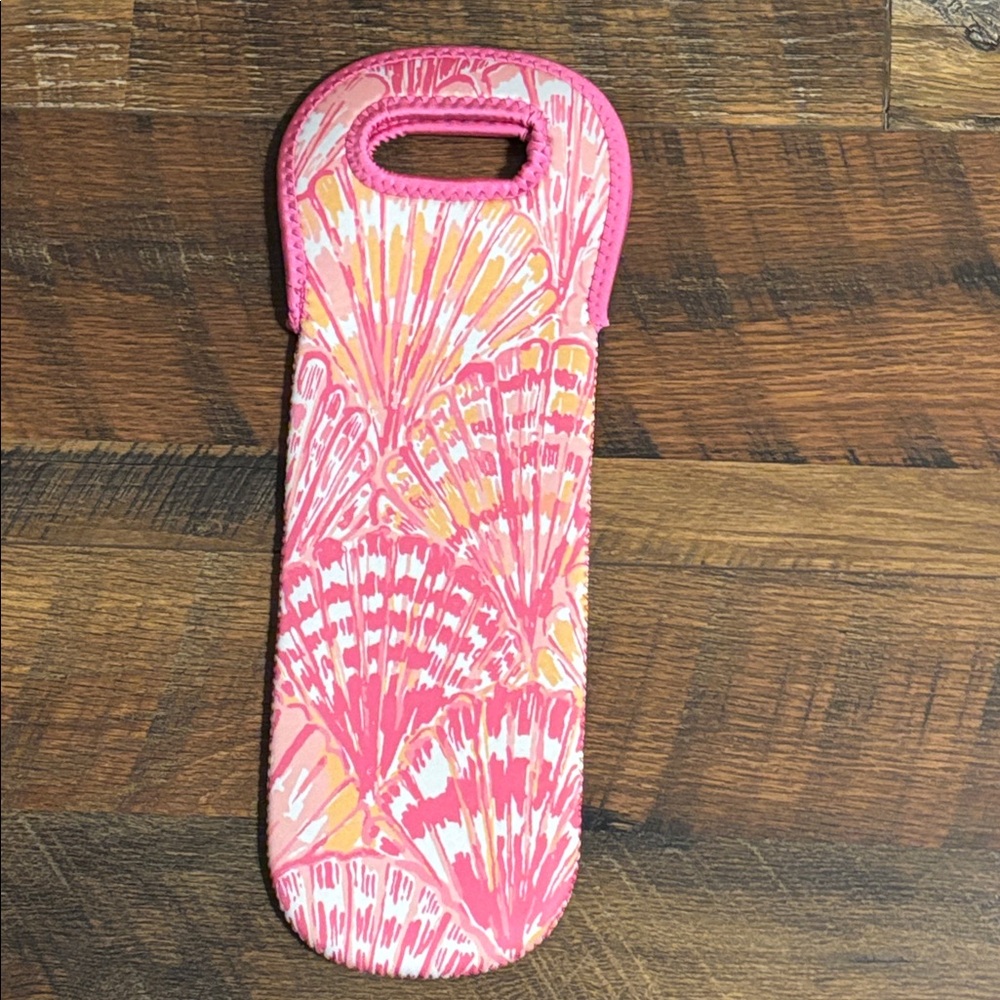 Lilly Pulitzer Hot Pink Neoprene Wine Bottle Sleeve Sea Shell Wine Koozie